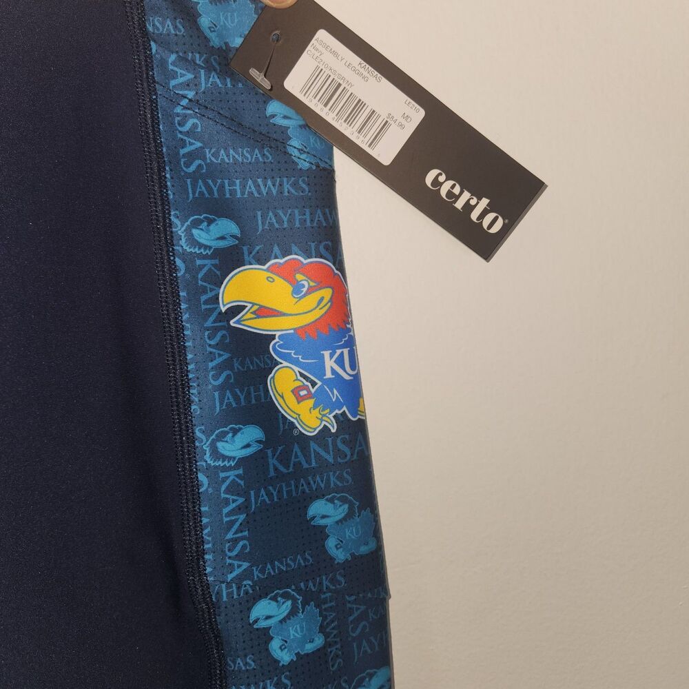 KU Jayhawks NCAA Women's MEDIUM Blue Leggings Made in USA Kansas University NWT